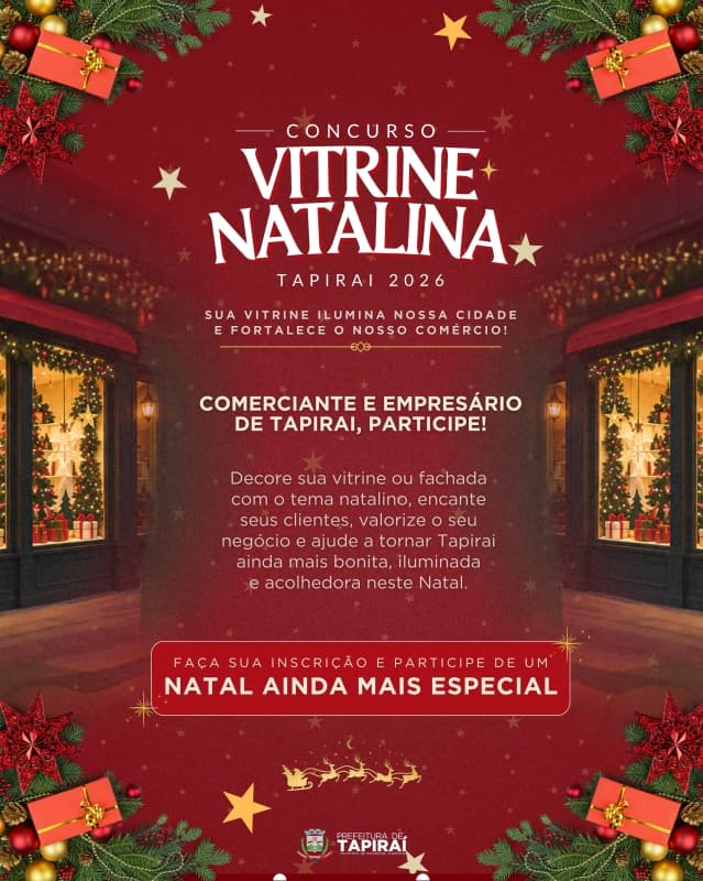 Concurso premia vitrines de Natal com até R$ 8 mil no comércio de Tapiraí